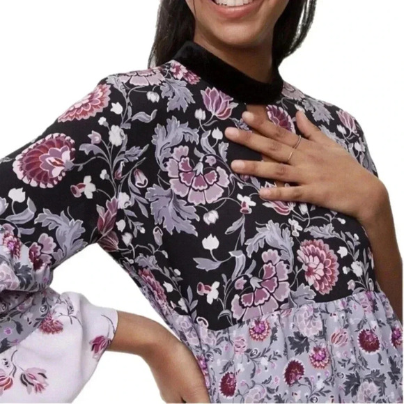 Ann Taylor LOFT Boho Floral Top Womens Small Mixed Print Long Sleeve Blouse - Picture 2 of 11